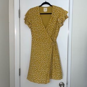 Yellow Floral Wrap Dress